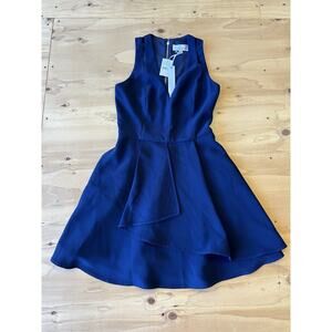 Adelyn Rae Sleeveless Dress Women Small Asymmetrical Crepe Fit & Flare Navy Blue